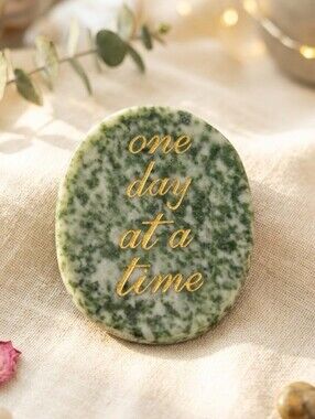 Tree Agate Crystal Worry Stone "One Day At A Time" (1)